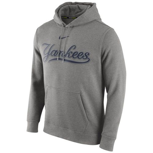 New York Yankees Nike Club Pullover Gray MLB Hoodie - Click Image to Close